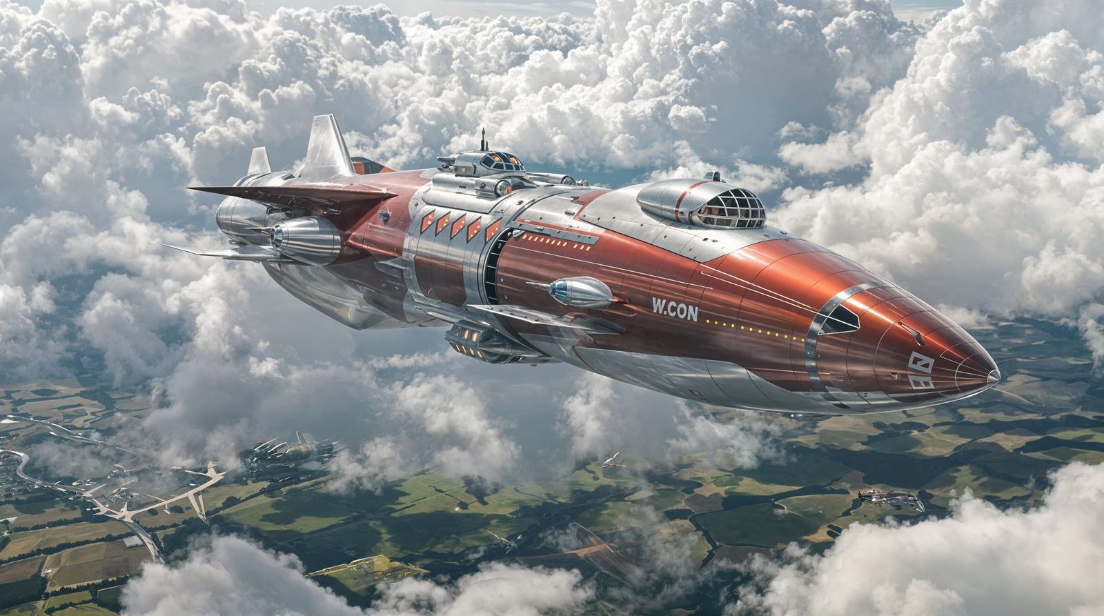 Epic Art Deco Buck Rogers Rocket Ship Soars Through the Skie...