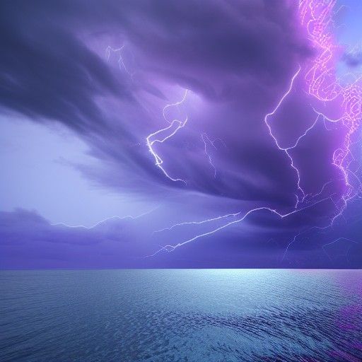 Electric Purple Thunderstorm Over Deep Blue Ocean