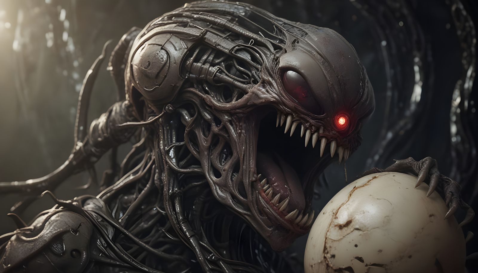 Grotesque Embryo Unfurls from Human Eyeball Cocoon in H.R. G...