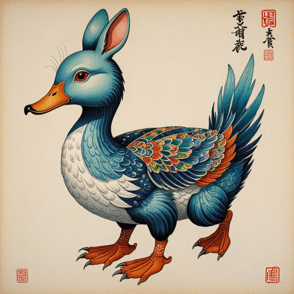 Whimsical Duck Bunny in Ukiyo-e Splendor