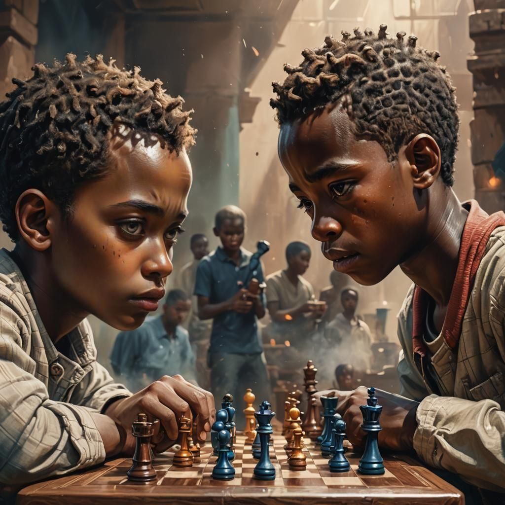 Intense Chess Game Between Two African Boys