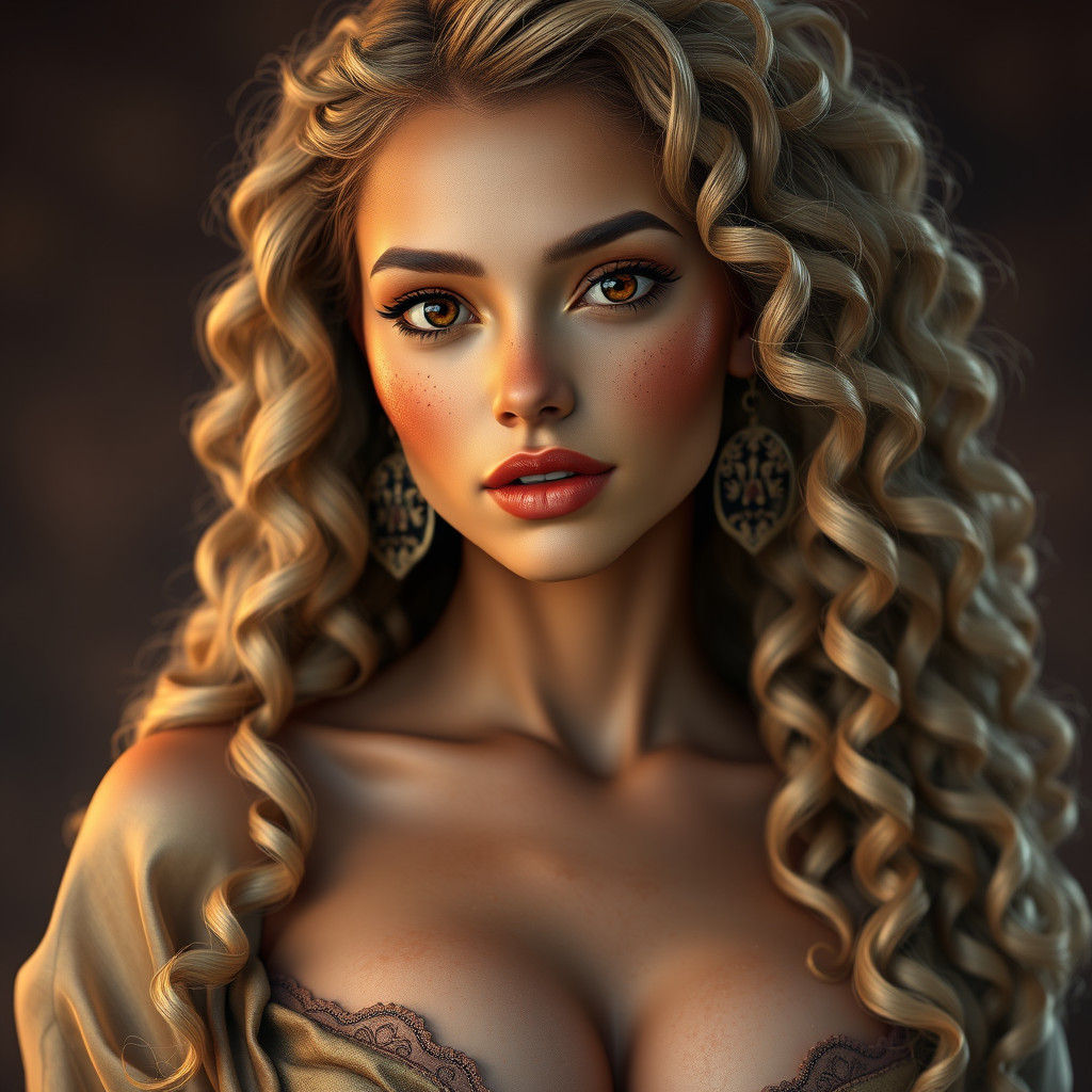 Elegant Woman with Curly Hair as Fantasy Art