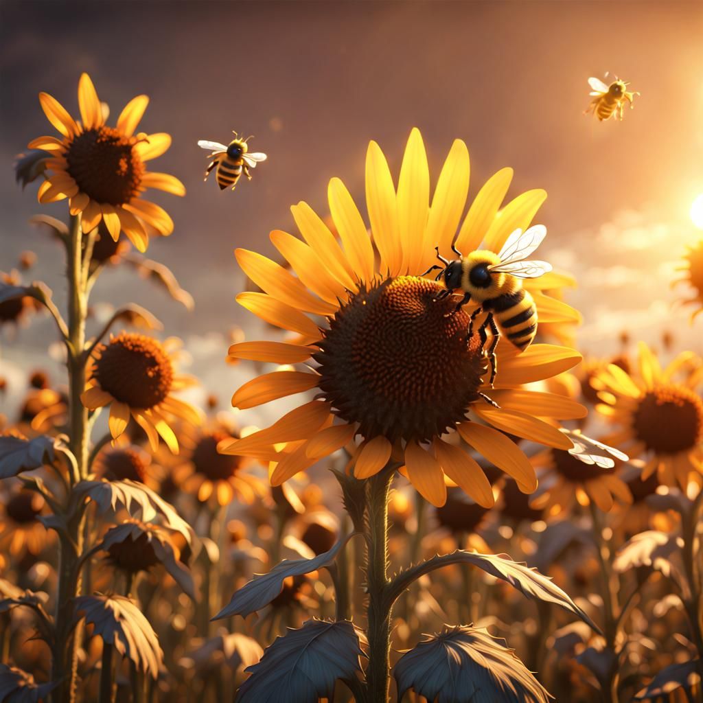 Bee Tap Dancing on Sunflower: Fantasy Concept Art