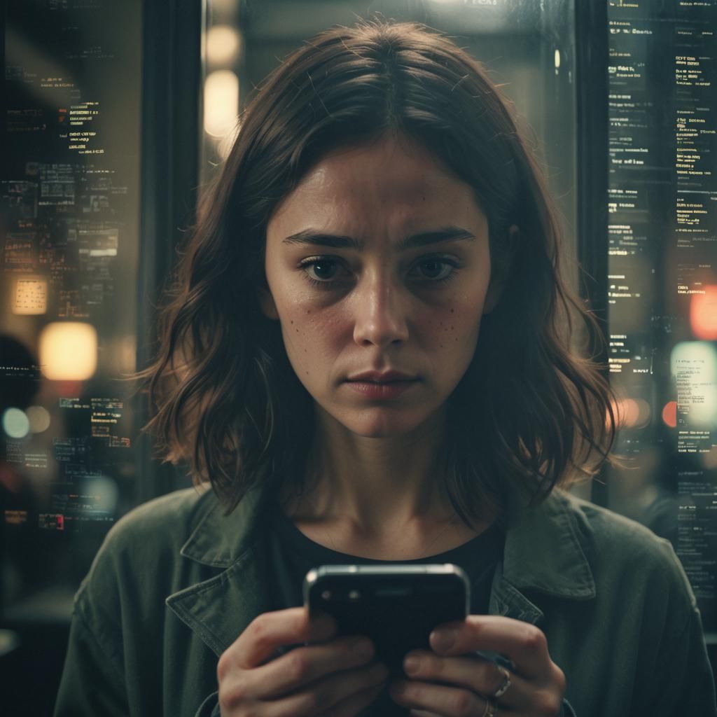 Person Stares at Cell Phone in Film Noir Style