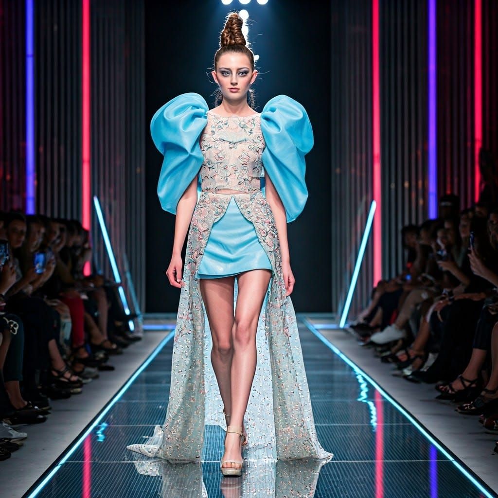 Ethereal Catwalk Goddess in Cyberpunk Attire