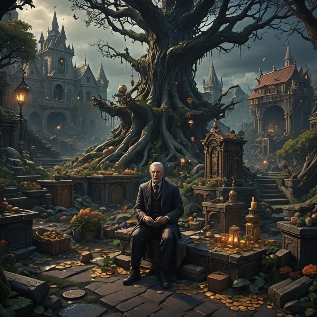 Regretful Man Realizes Family's Importance: Fantasy Art