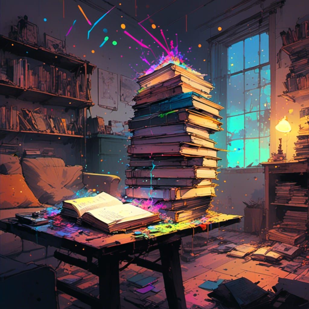 Rainbow Particle Books in Digital Art Style