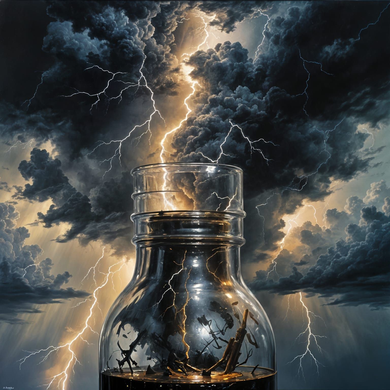 Thunderstorm in a Bottle: Dark Oil Painting