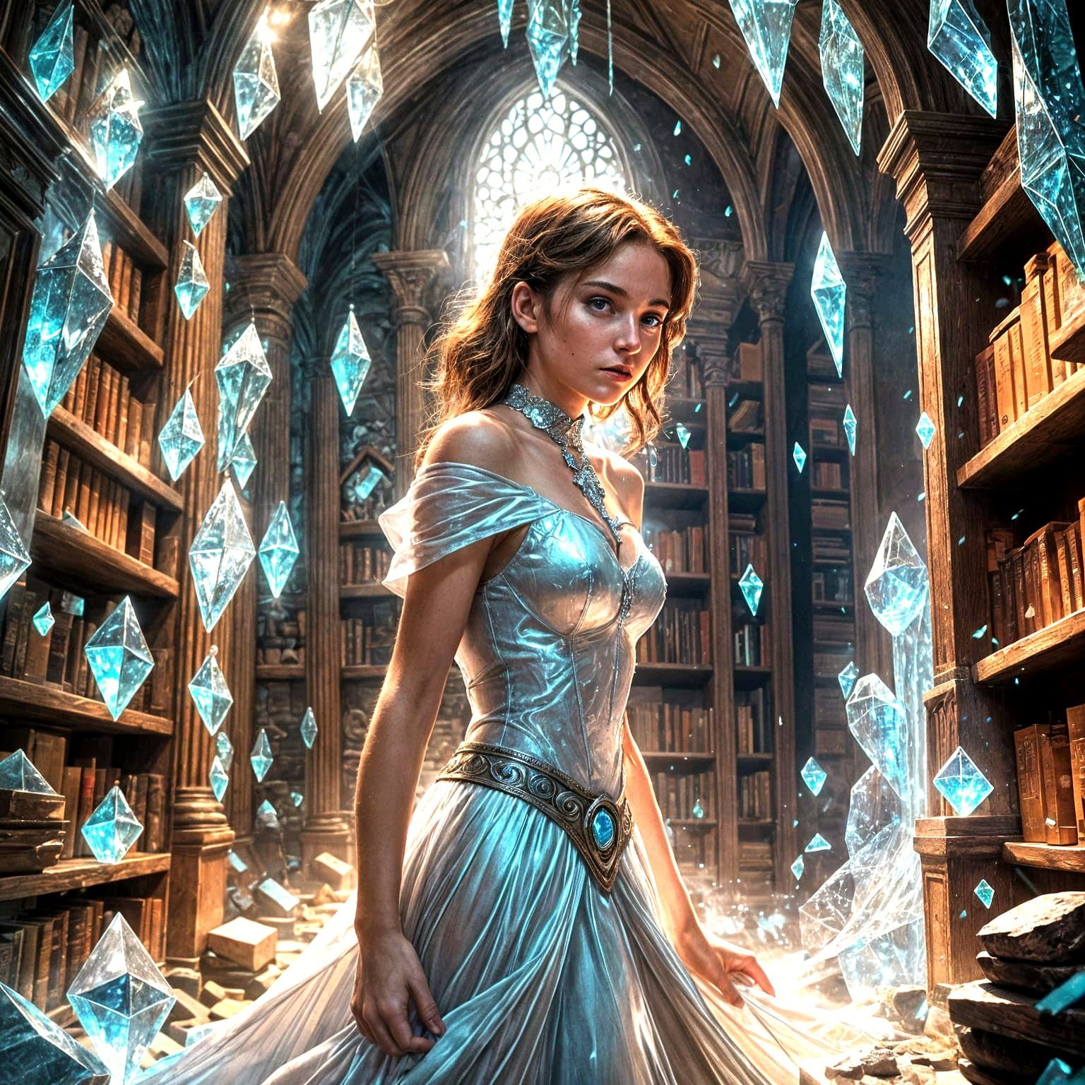 Girl Entrapped by Crystals in Ancient Chamber