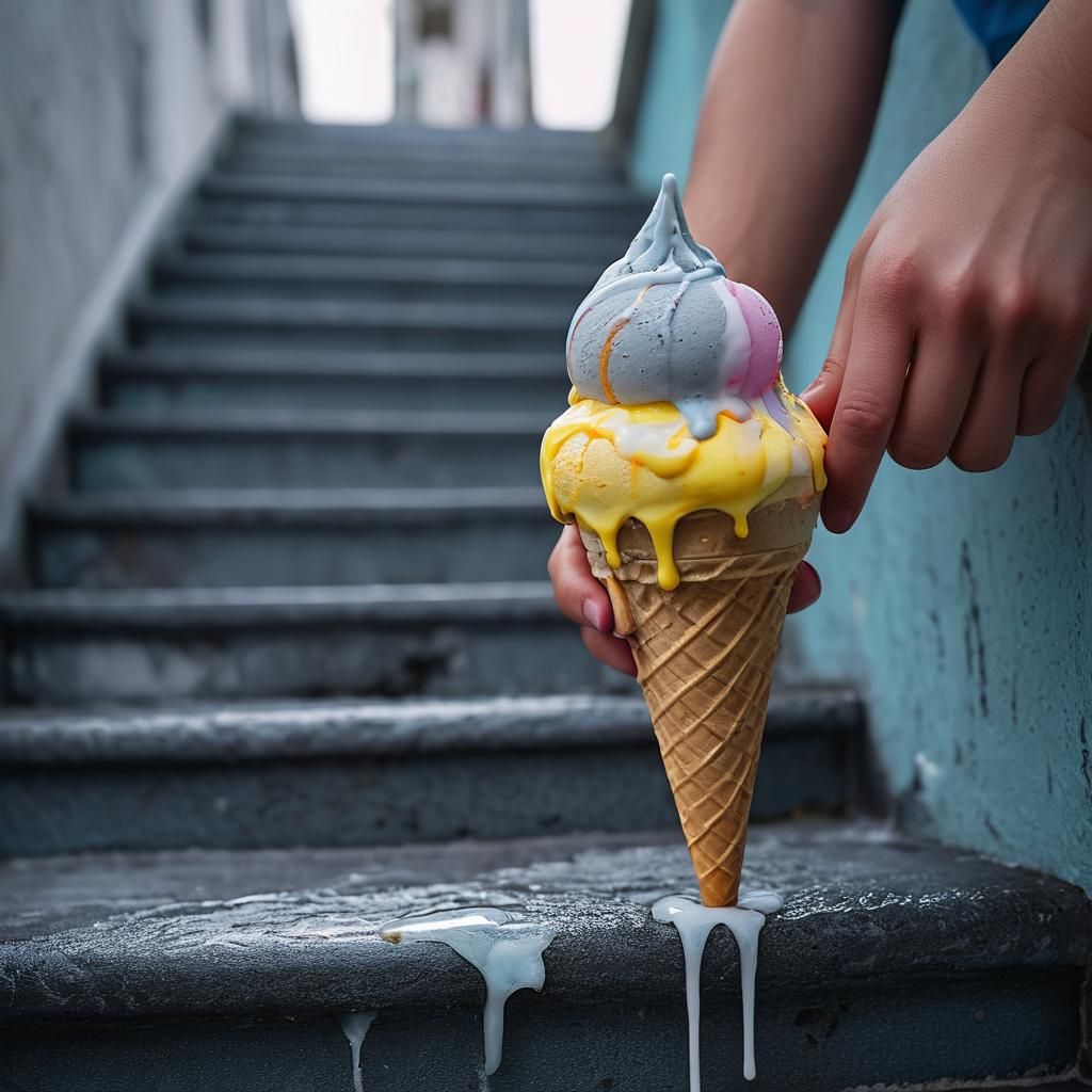 Surreal Portrait of Child with Melting Ice Cream