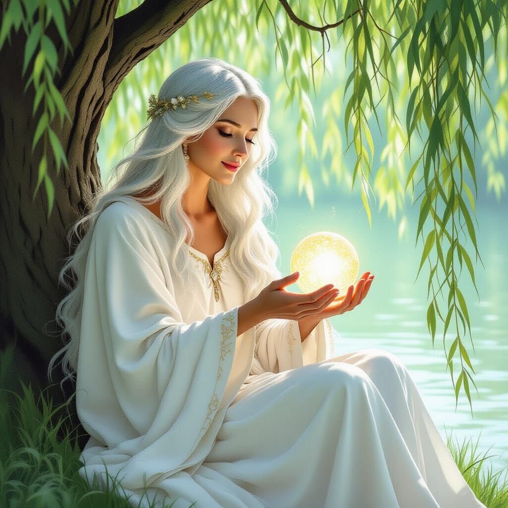 Wise Woman with Orb in Art Nouveau Style