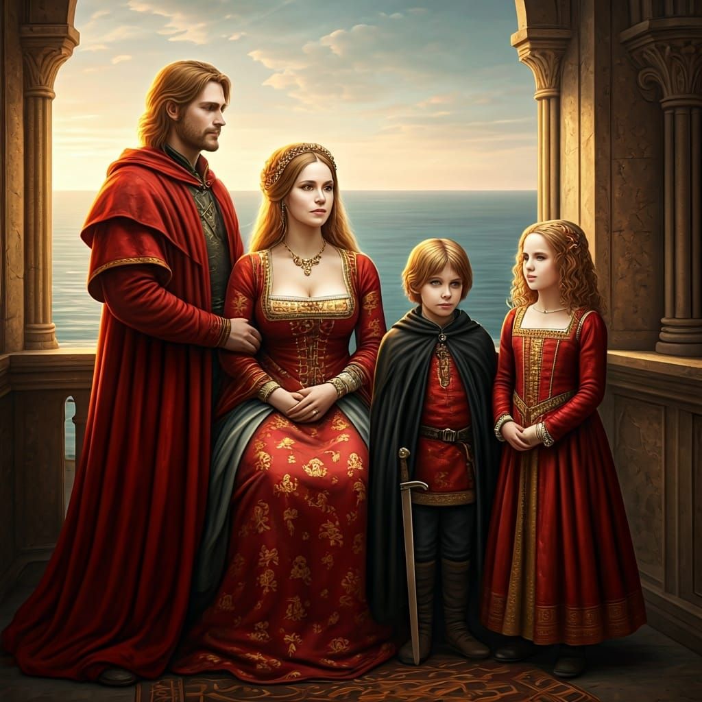 Medieval Noble Family Portrait in Sunlight