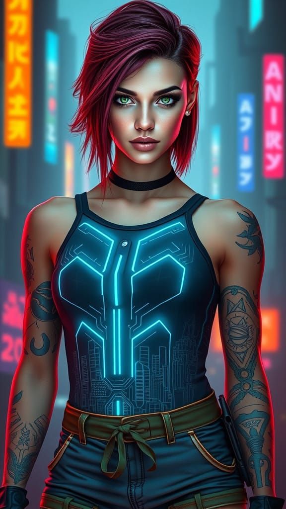 Cyberpunk Goddess in Neon-Lit Futurism