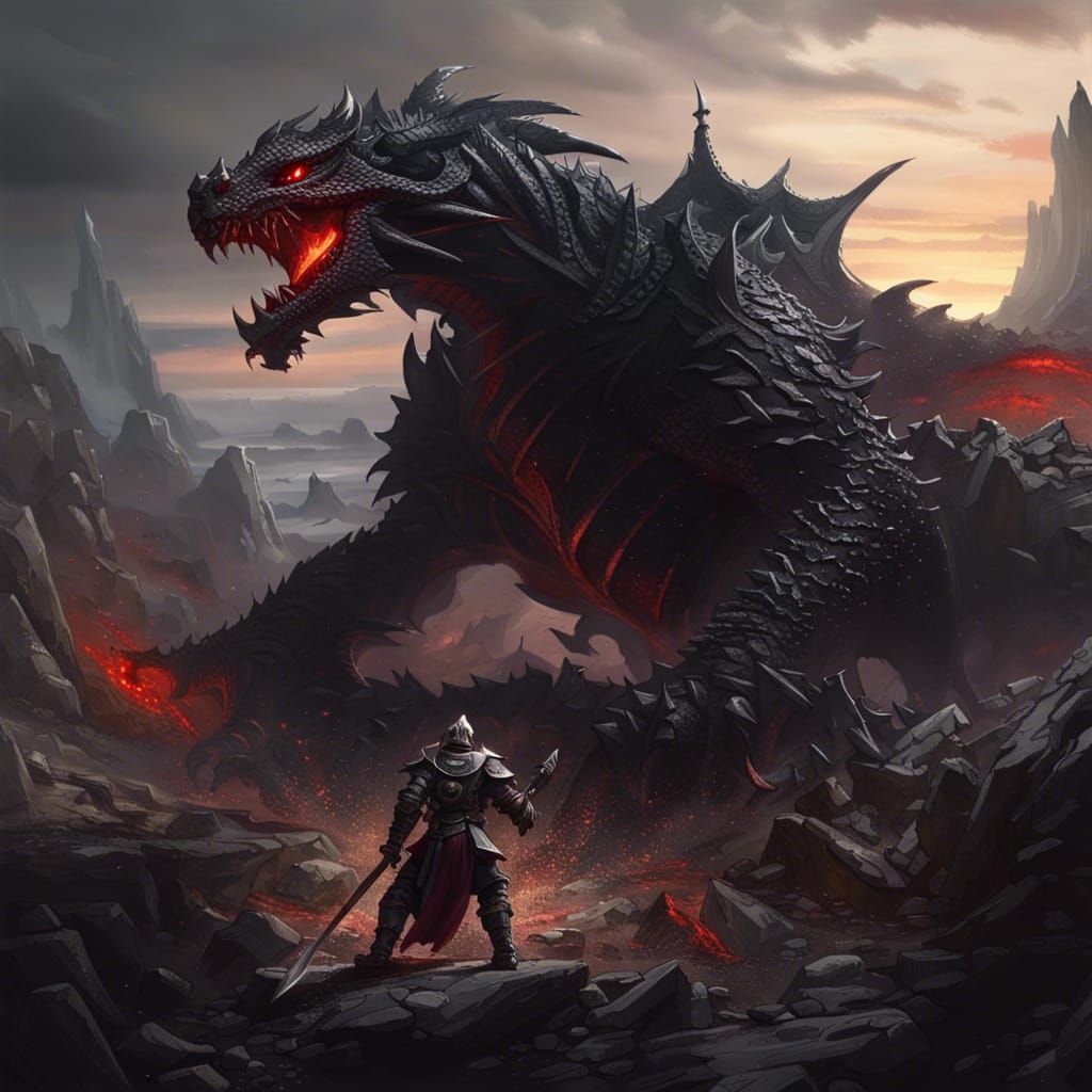 Knight and Dragon Battle: Dark Fantasy Concept Art