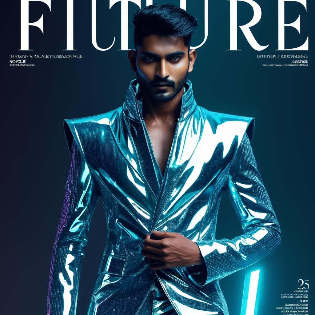 A captivating fashion magazine cover titled "Future Fashion"