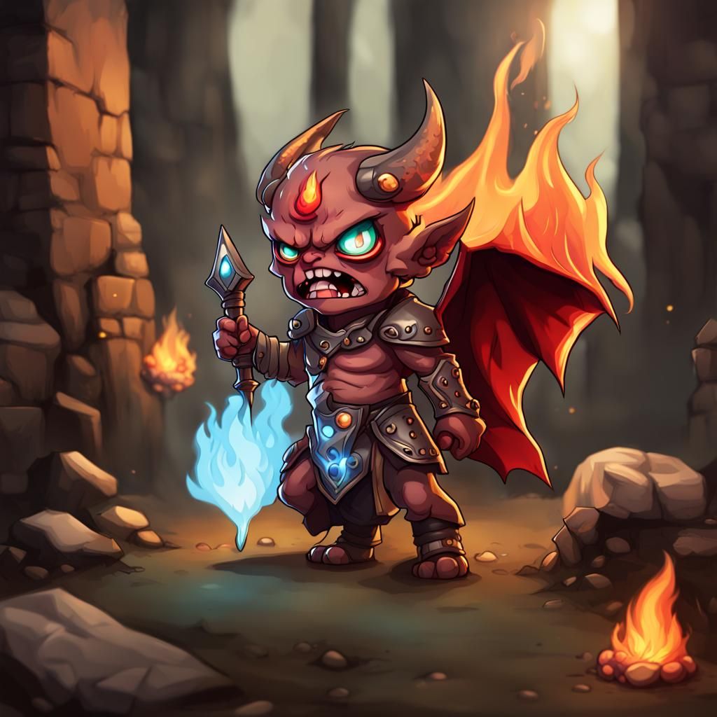 Chibi Demon with Flaming Eyes