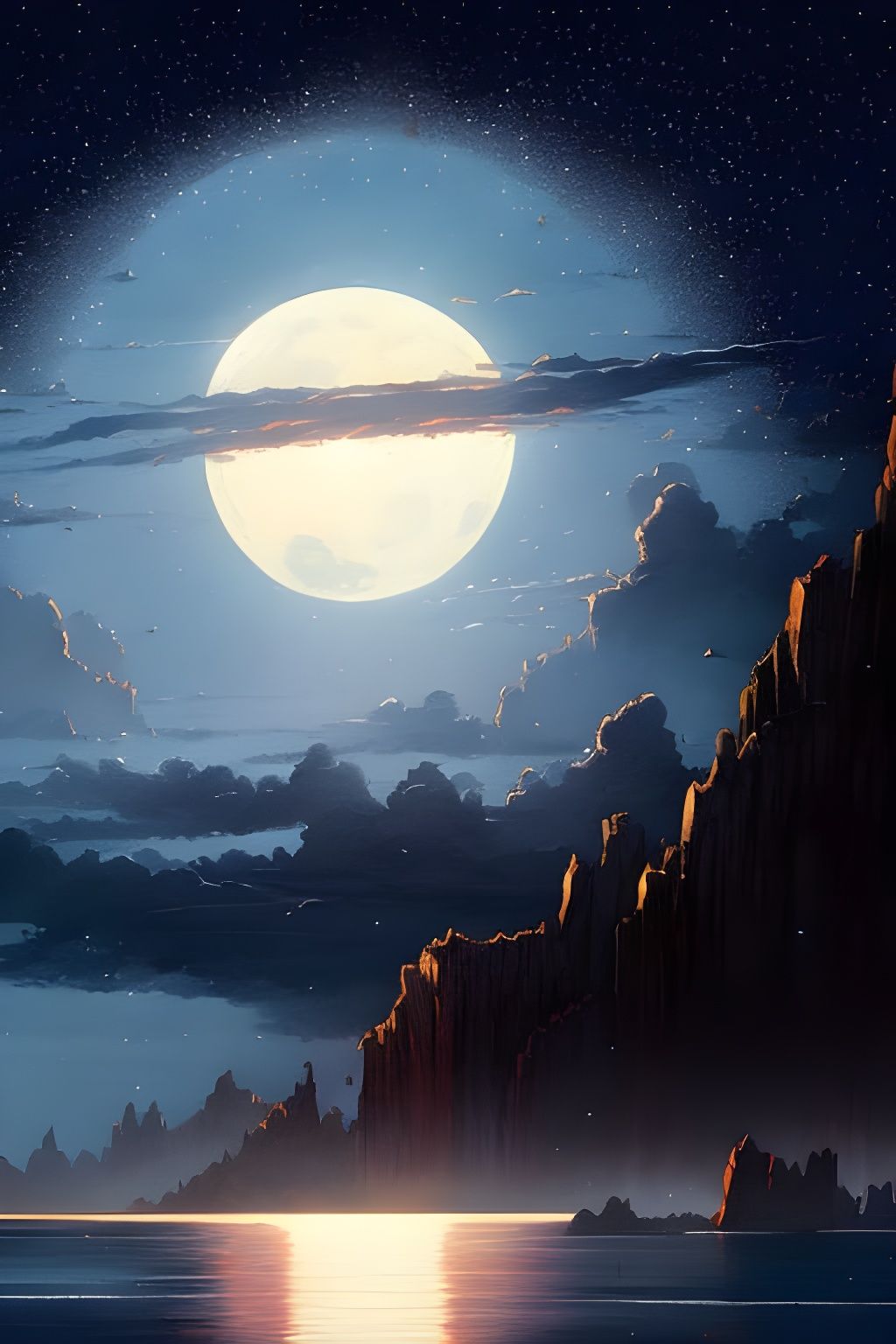 Moon Portal in Starry Sky, Detailed Digital Art