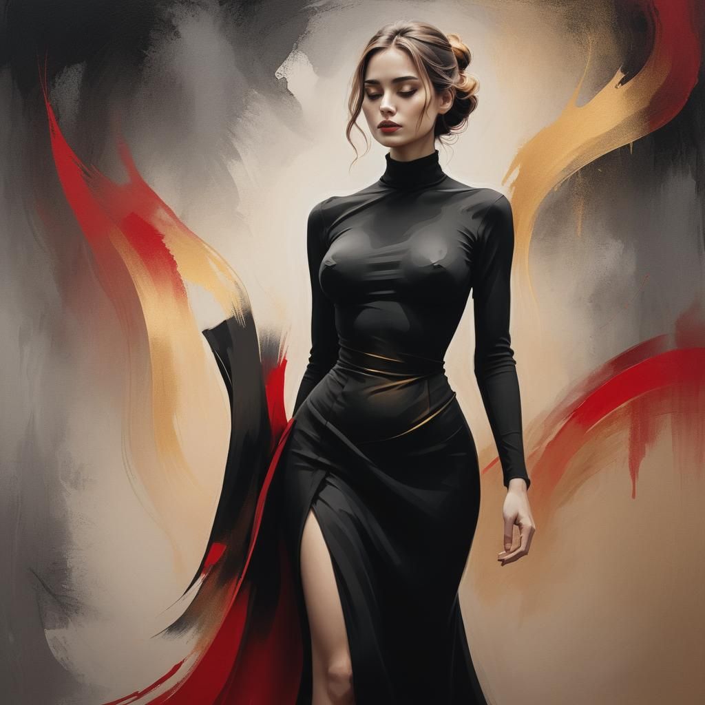 Confident Woman in Noir Style, Digital Abstract Painting