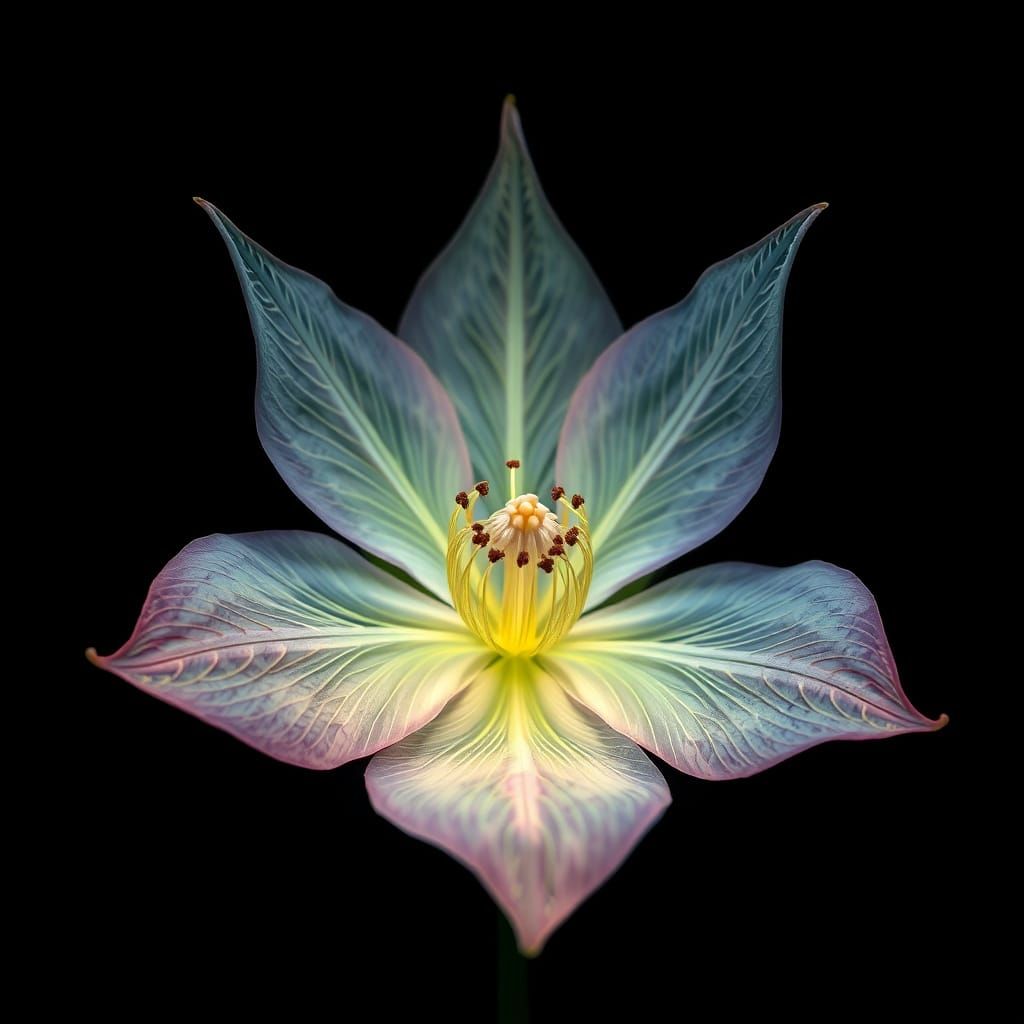 Glowing Exotic Flower Against Black Background