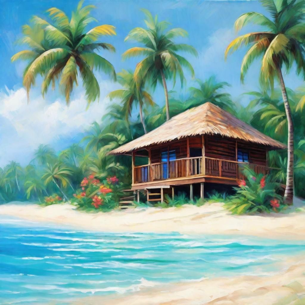 Tropical Paradise in Neo-Impressionism Style