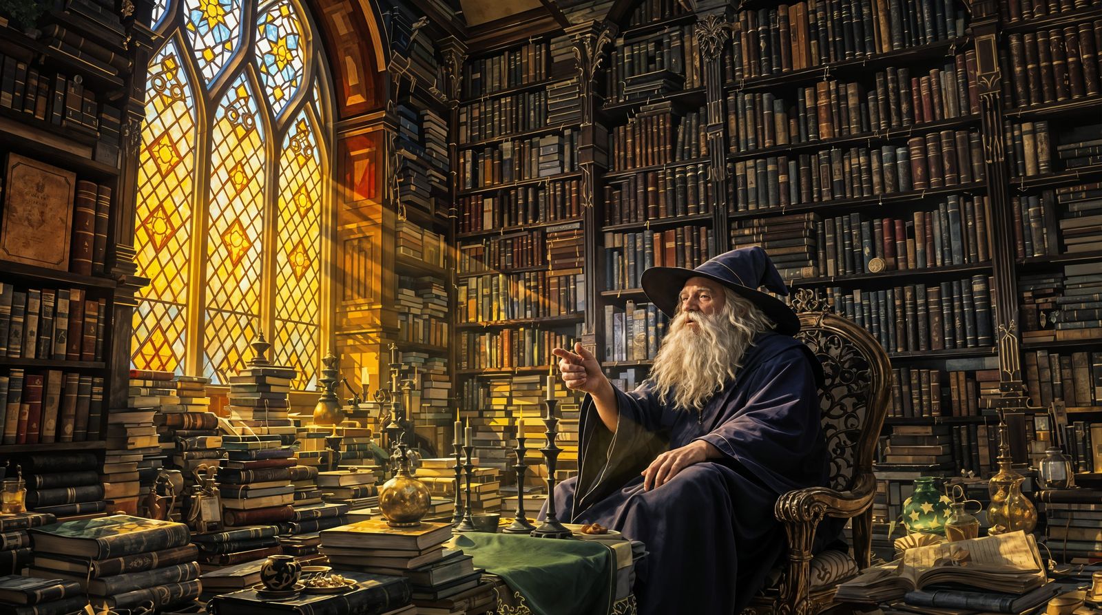 Sunny Wizard Study with Ancient Tomes