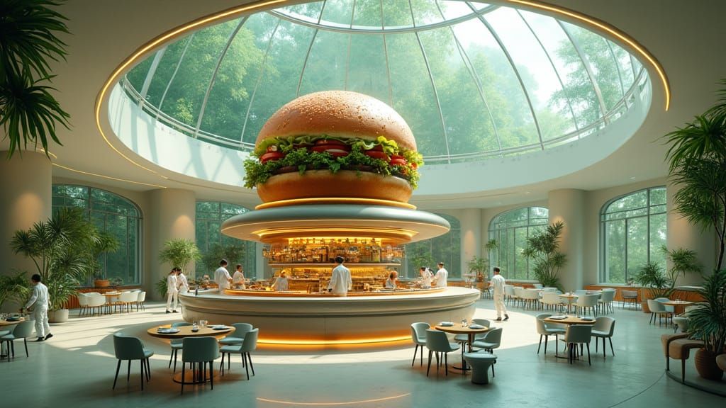 Futuristic Restaurant Inside a Transparent Spherical Structu...