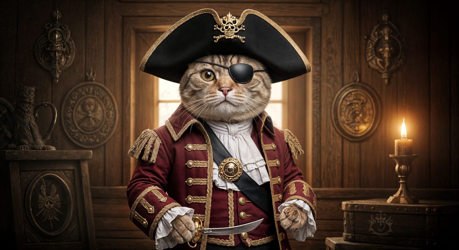 Pirate Cat Captain Sailing the High Seas