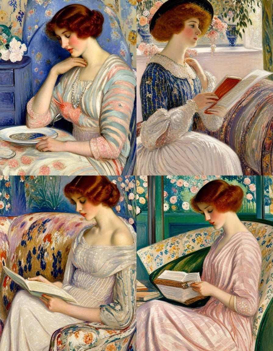 Impressionistic Woman in Garden Painting