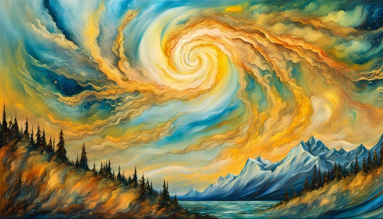 Will-o'-the-wisp Soaring Through Clouds in Impressionist Sty...