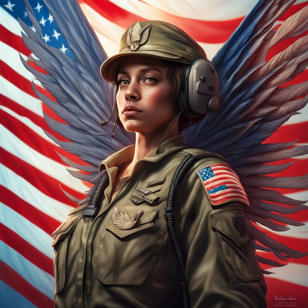 American Flag Fairy in Army Uniform: Hyperrealistic Art