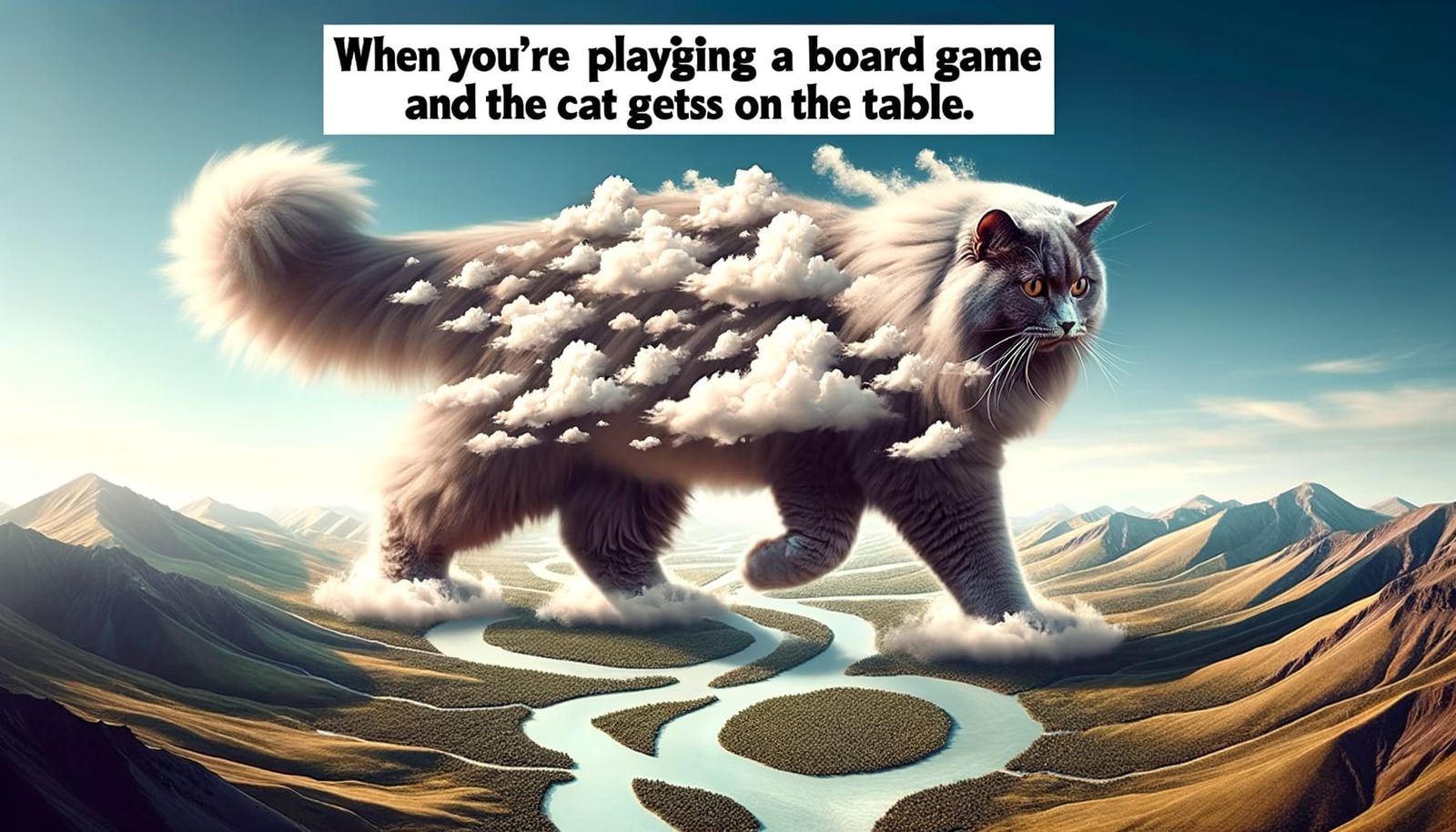 Giant Cat Walking on Mountains