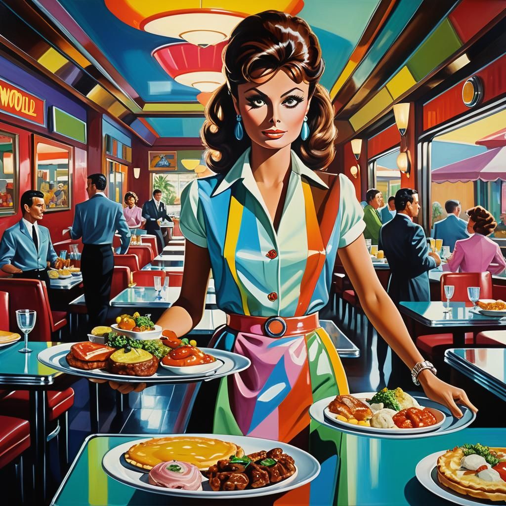 Retrofuturistic Waitress in Wally Wood Style