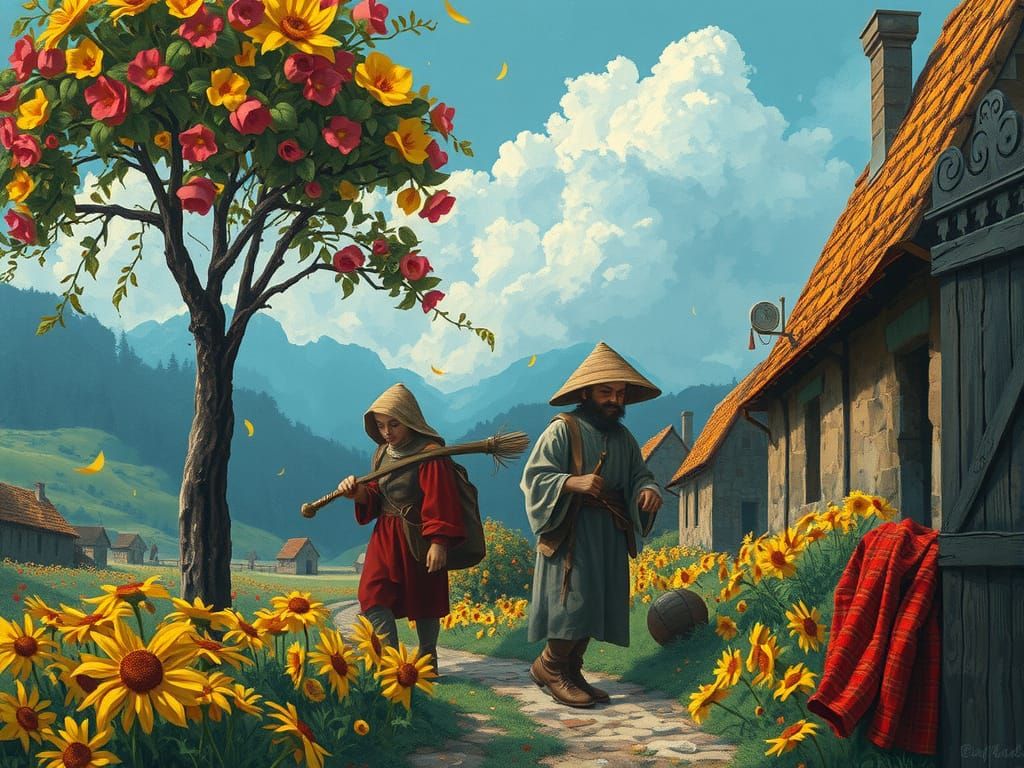 Medieval Peasants in Vibrant Pixel Art