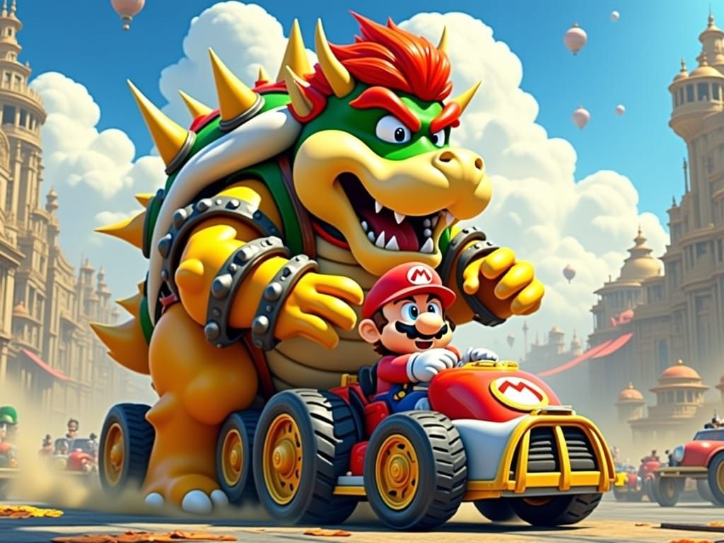 Bowser Racing in Mario Kart Style