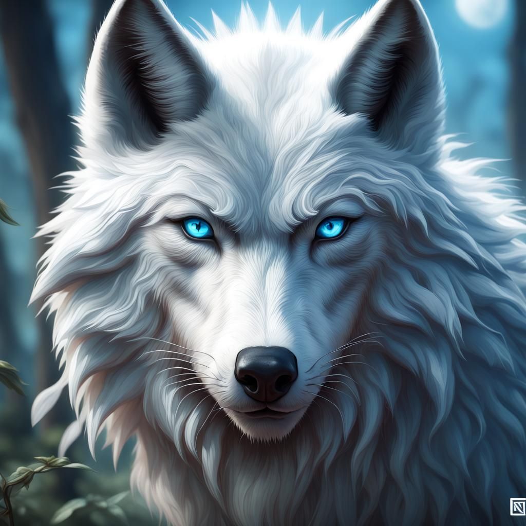 White Wolf with Blue Eyes, Fantasy Concept Art