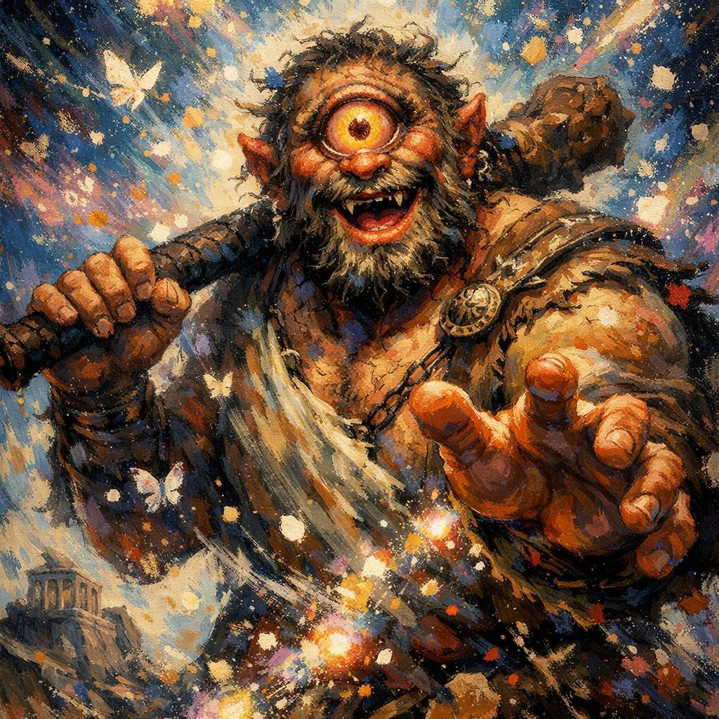 Greek Cyclops in Ethereal Lights Oil Painting