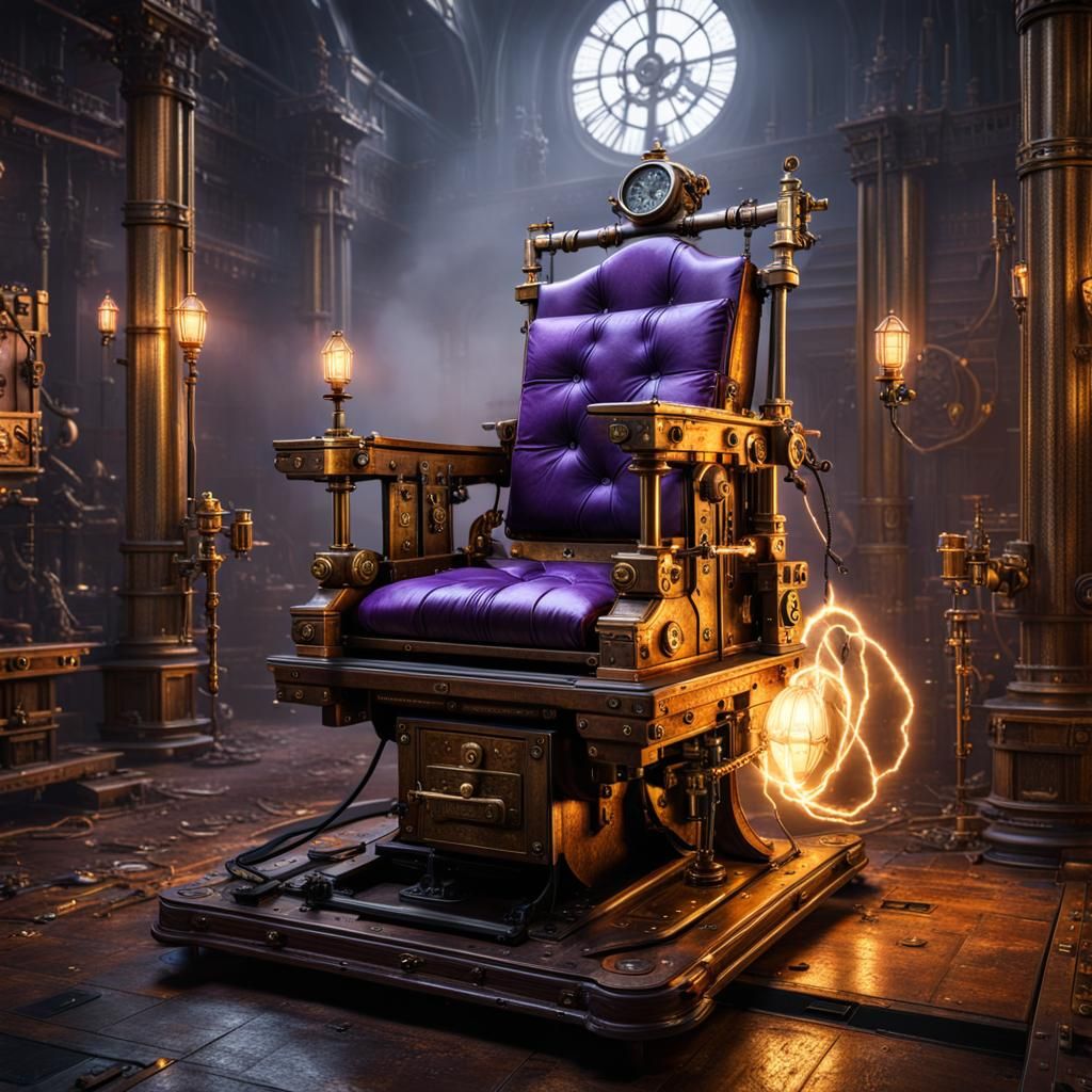 Steampunk Electric Chair in Cinematic Realism