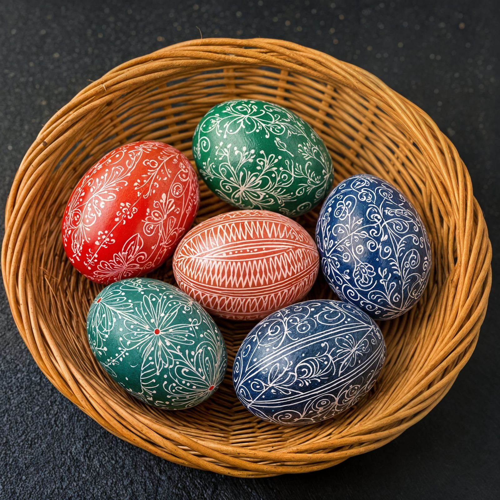 Hungarian Easter Eggs in a Vintage Basket