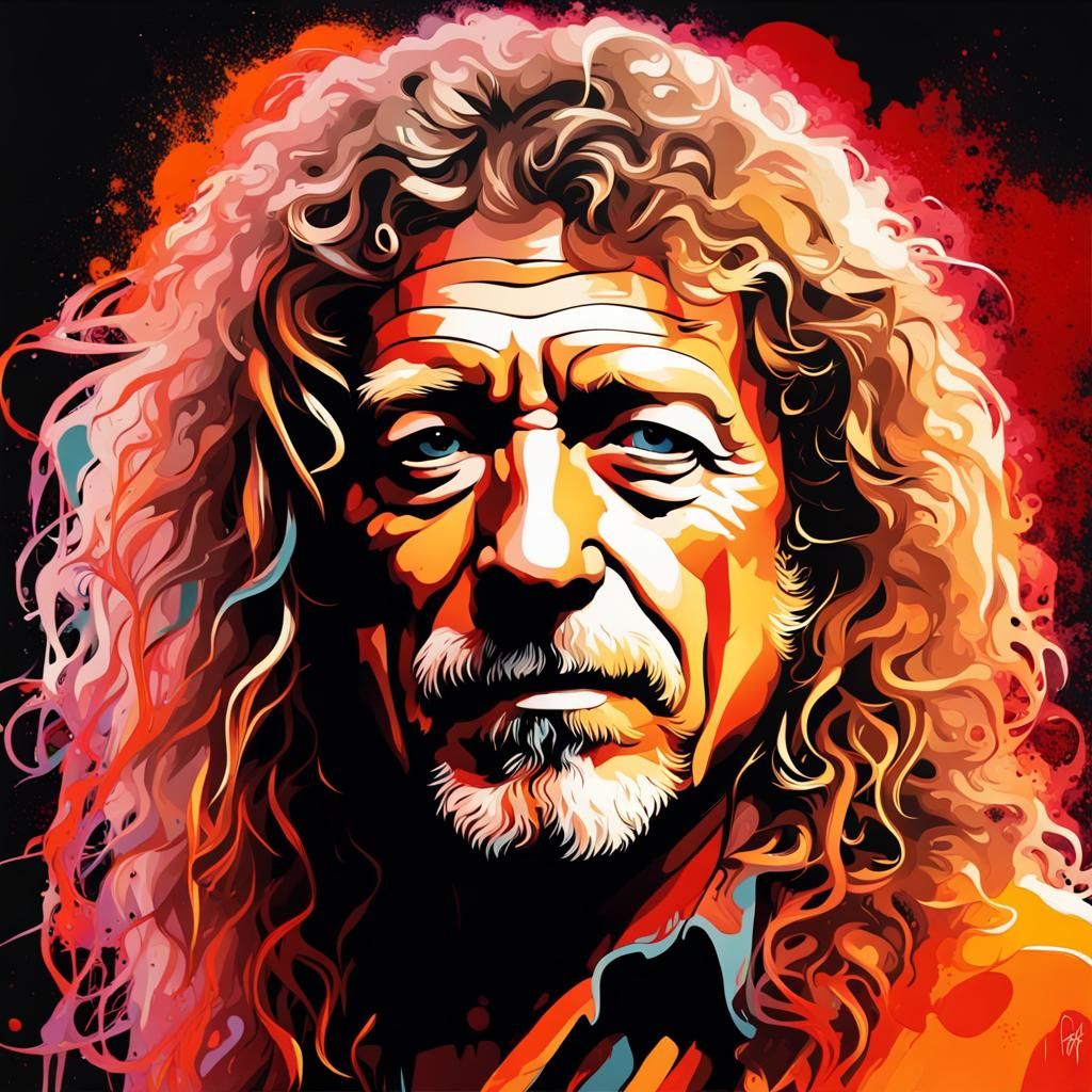 Robert Plant in Glowing Graffiti Art Style