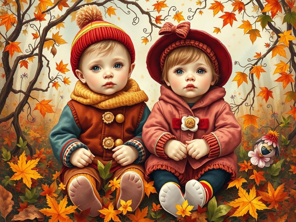 Toddler Siblings in Autumn Wildflower Dreamscape