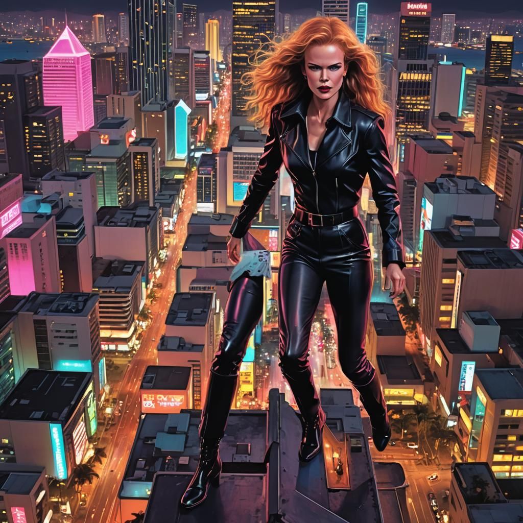 Giant Nicole Kidman Stomps Honolulu: Synthwave Neon