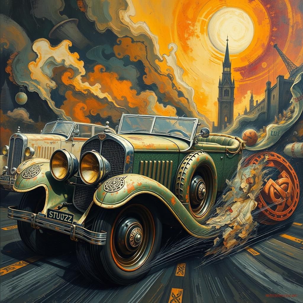 Stutz-Bearcat in Apocalyptic Art Deco Dreamscape