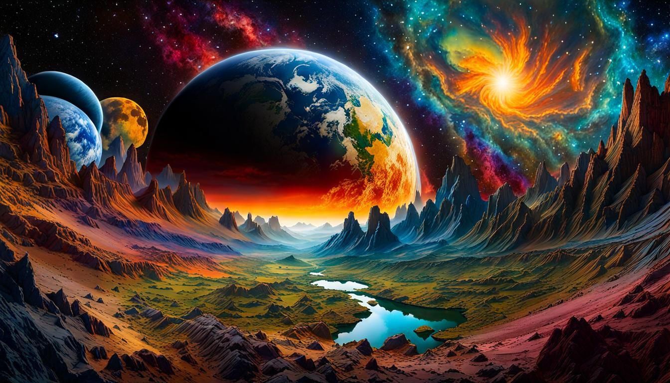 Cosmic Earth Art Masterpiece with Alcohol Ink Effect