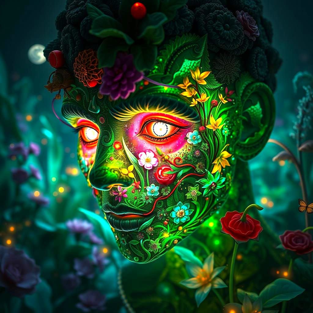 Vegetable Garden with Moon Lighting in Detailed Matte Painti...