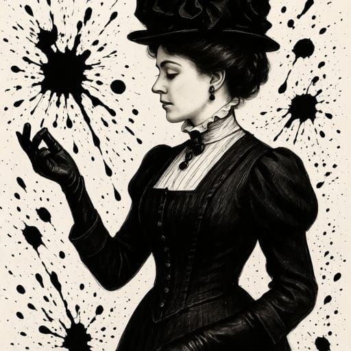 Edwardian Woman in Ink Splatter Art