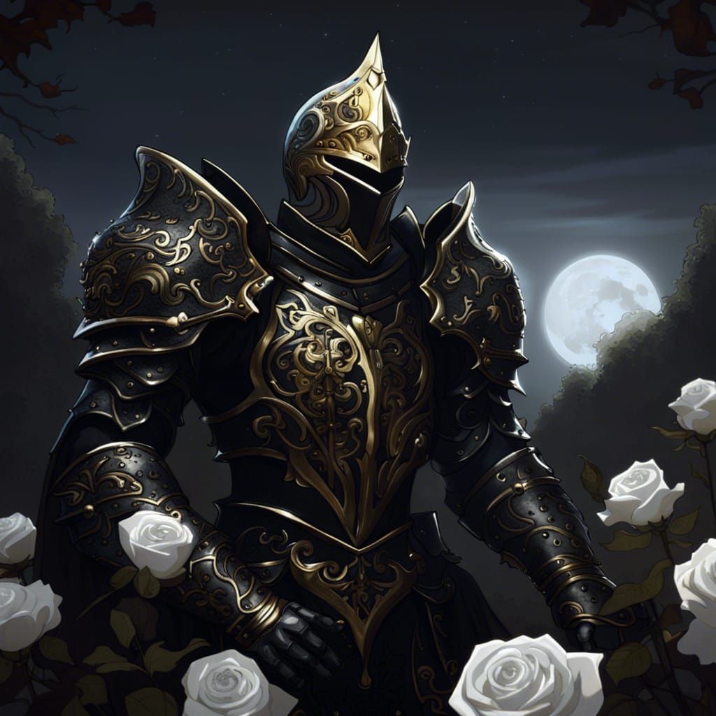 Gothic Black Knight in Roses Digital Art