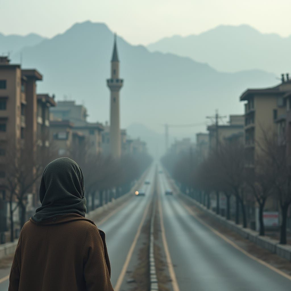 Melancholic Tehran Landscape Reflecting Iran's Modern Atmosp...
