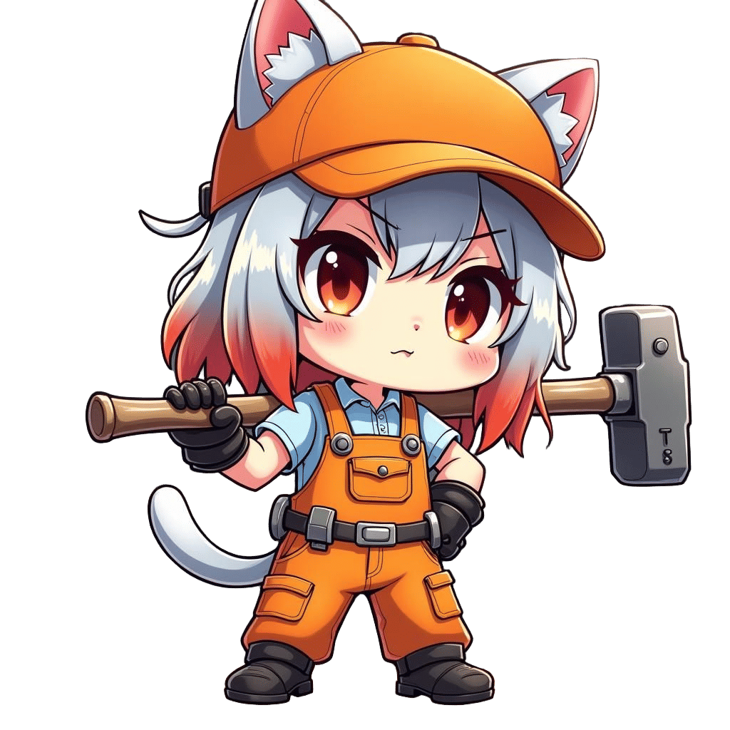 Chibi Character with Cat Ears Ready to Work