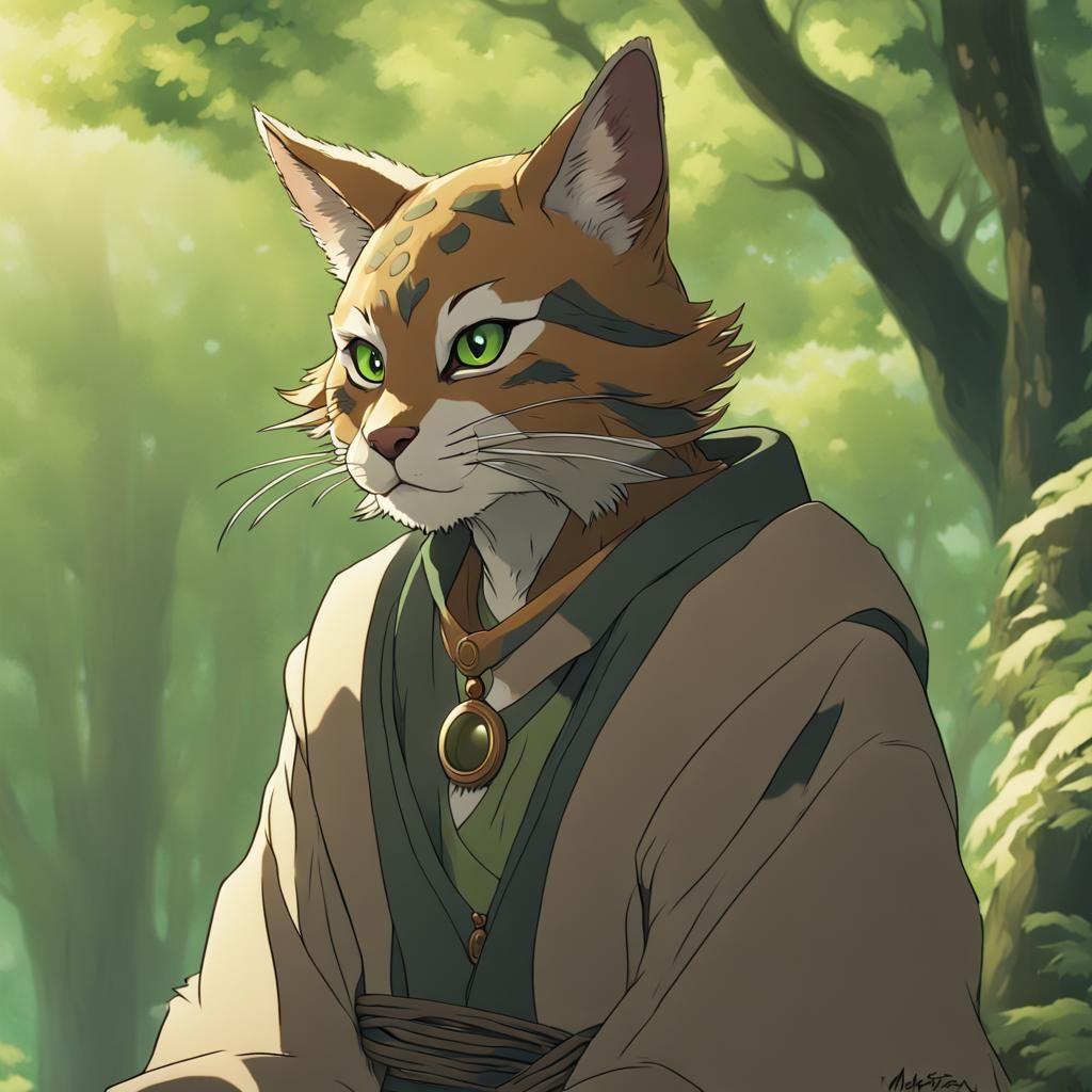 Tabaxi Druid in Anime Style
