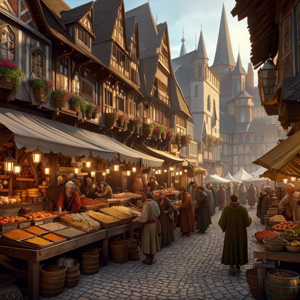 Medieval Market Scene in Detailed Realism